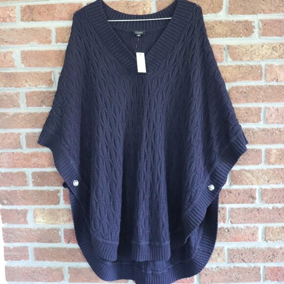 talbots cable sweater poncho * new with tags RV $119 * navy blue * nice quality - Picture 1 of 11